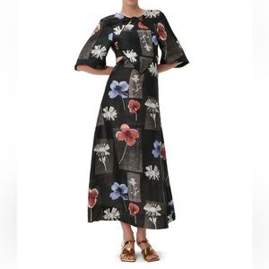 Ganni Flowers Silk Linen Dress with side cut outs